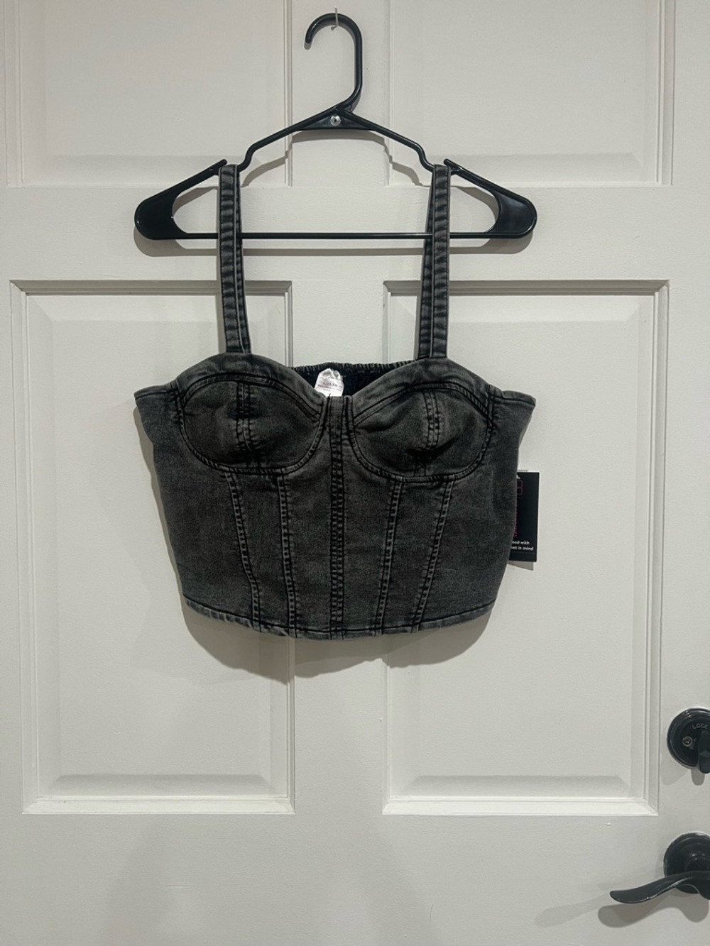 Black Washed Denim Bustier Crop Top